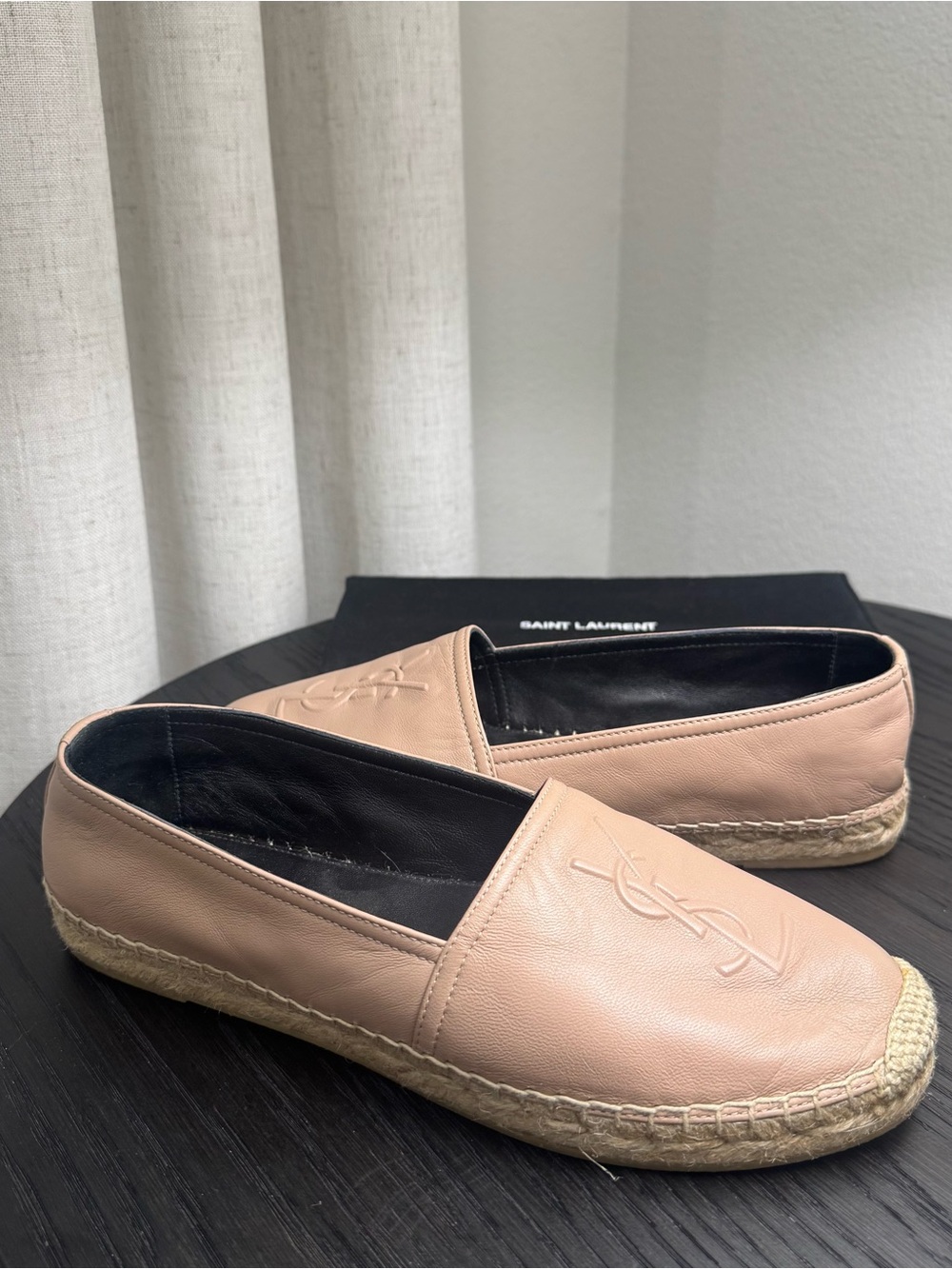 Saint Laurent YSL Logo Espadrille Flats Leather Nude 38